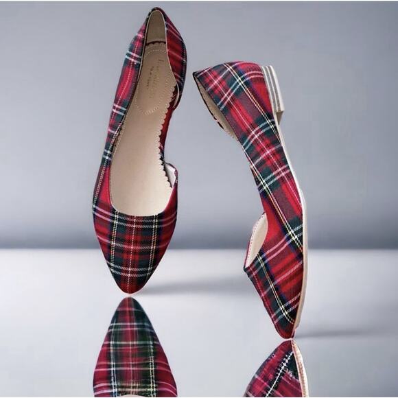 Issac Mizrahi Shoes NWT Tartan Plaid Festive Flats Green Red Size 8.5 Office - Picture 1 of 5